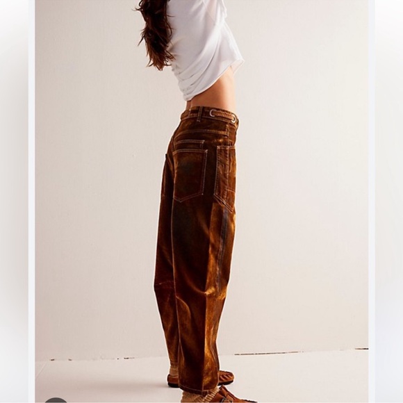 We The Free by FREE PEOPLE: “Moxie Flocked” Low Slung Barrel Jeans in RUST…NWT - Picture 3 of 12